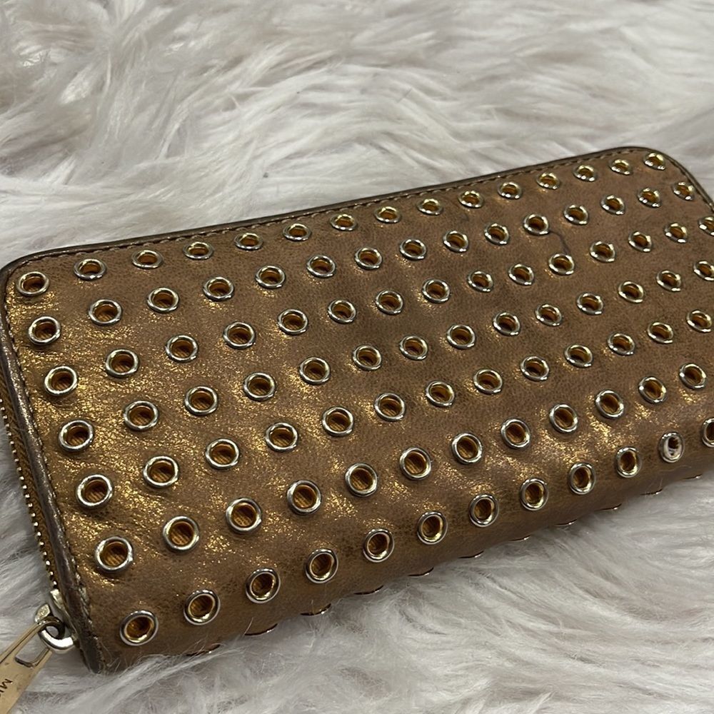 Michael Kors Metallic Leather Grommet Zip Around Wallet - Picture 2 of 15